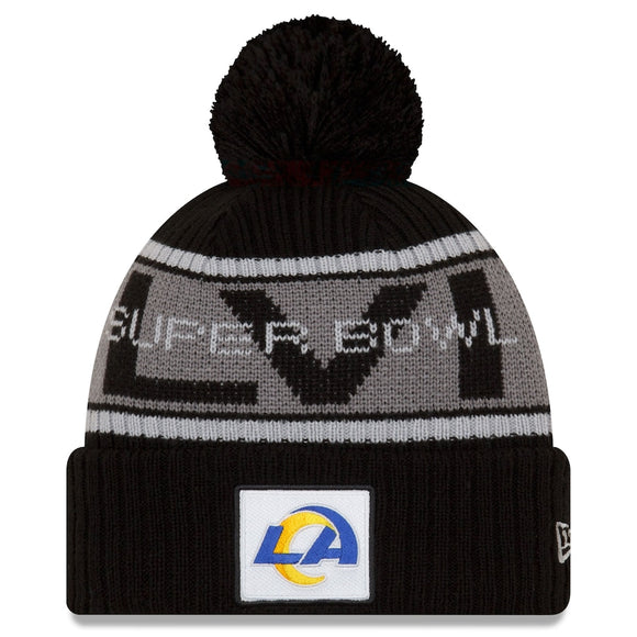 Los Angeles Rams New Era Super Bowl LVI Bound Cuffed Pom Knit Hat - Black