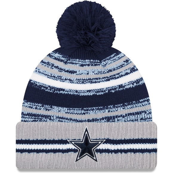 Men's Dallas Cowboys New Era Navy/Gray 2021 NFL Sideline Sport Official Pom Cuffed Knit Hat