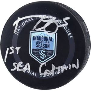 Mark Giordano Seattle Kraken Autographed Inaugural Season Official Game Puck with "1st SEA Captain" Inscription