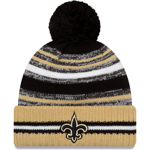 Men's New Orleans Saints New Era Black/Gold 2021 NFL Sideline Sport Official Pom Cuffed Knit Hat