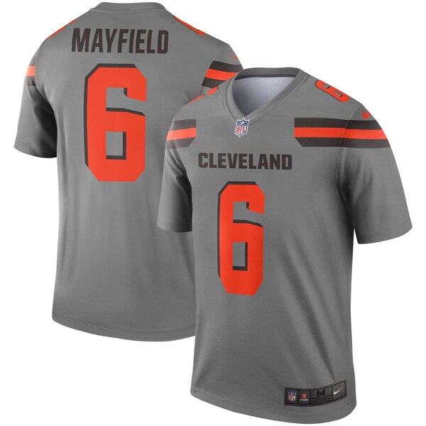 Men s Nike Baker Mayfield Gray Cleveland Browns Inverted Legend Jers Bleacher Bum Collectibles