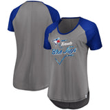 Women's Toronto Blue Jays Majestic Gray Game Shake-Up Raglan T-Shirt - Bleacher Bum Collectibles, Toronto Blue Jays, NHL , MLB, Toronto Maple Leafs, Hat, Cap, Jersey, Hoodie, T Shirt, NFL, NBA, Toronto Raptors