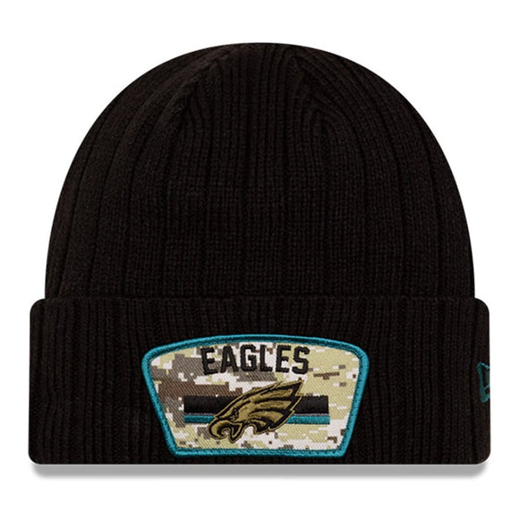 Men's Philadelphia Eagles New Era Black 2021 Salute To Service Cuffed Knit Hat