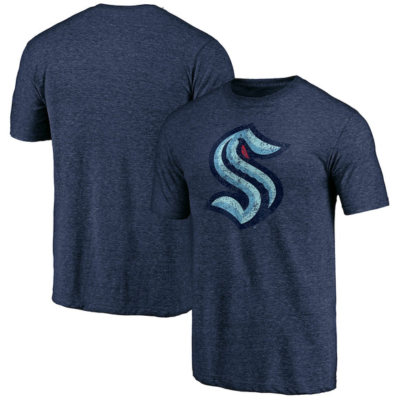 Seattle Kraken Fanatics Branded Distressed Tri-Blend T-Shirt - Heather Navy