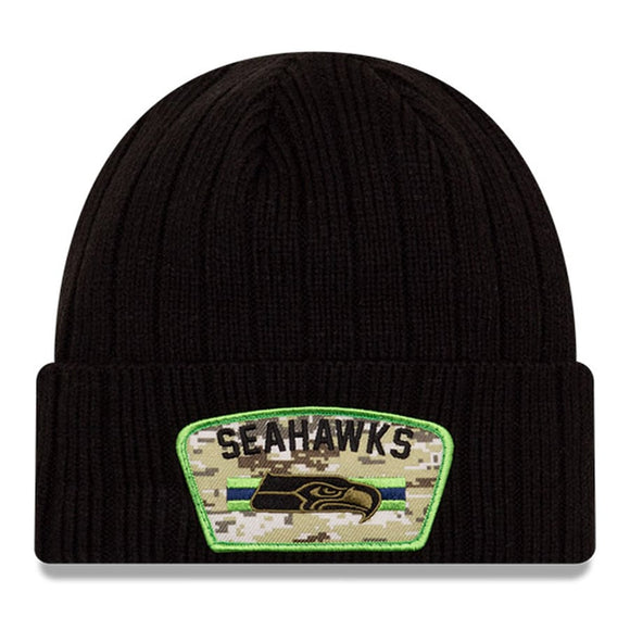 Men's Seattle Seahawks New Era Black 2021 Salute To Service Cuffed Knit Hat