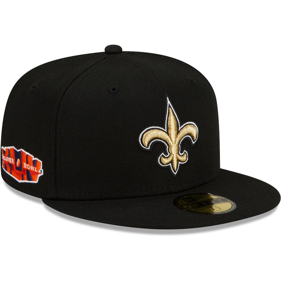 Men's New Era Black New Orleans Saints Patch Up Super Bowl XLIV 59FIFTY Fitted Hat
