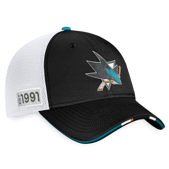 San Jose Sharks Fanatics Branded 2022 NHL Draft Authentic Pro On Stage Trucker Adjustable Hat - Black/White
