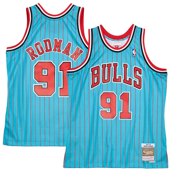 Men's Mitchell & Ness Dennis Rodman Blue Chicago Bulls - 1995-96 Hardwood Classics Reload Jersey