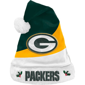 Green Bay Packers Logo Colorblock Santa Hat NFL Football by Forever Collectibles