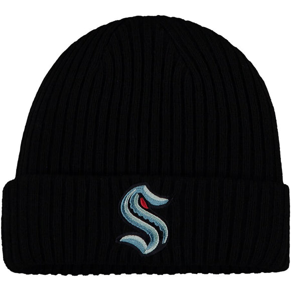 Seattle Kraken NHL Hockey Fanatics Branded Core Primary Logo Cuffed Knit Hat - Black