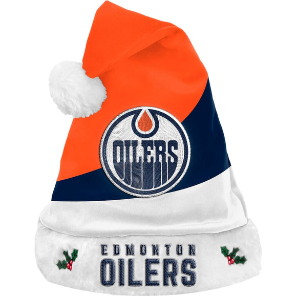 Edmonton Oilers Logo Colorblock Santa Hat NHL Hockey by Forever Collectibles