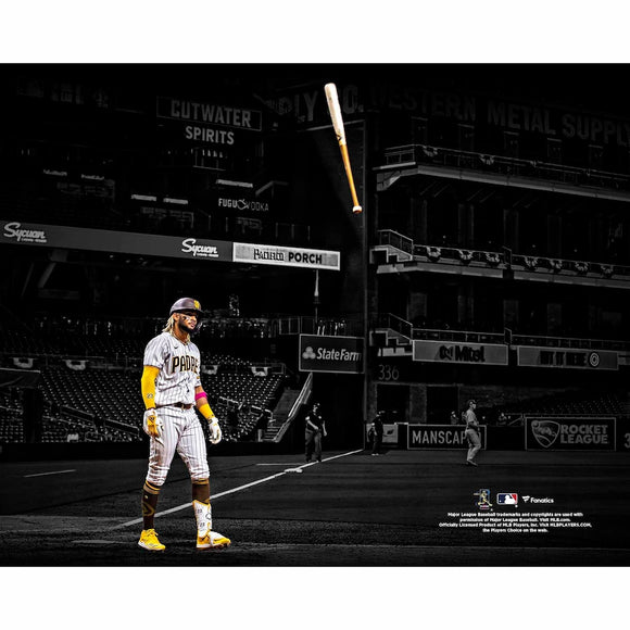 Fernando Tatis Jr. San Diego Padres Unsigned Bat Flip after Home Run Spotlight Photograph