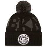 Men's Brooklyn Nets New Era Black Sport Logo Cuffed Knit Hat with Pom NBA Basketball