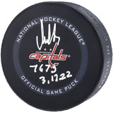 Alexander Ovechkin Washington Capitals Autographed Official Game Puck with "767G 3/15/22" Inscription