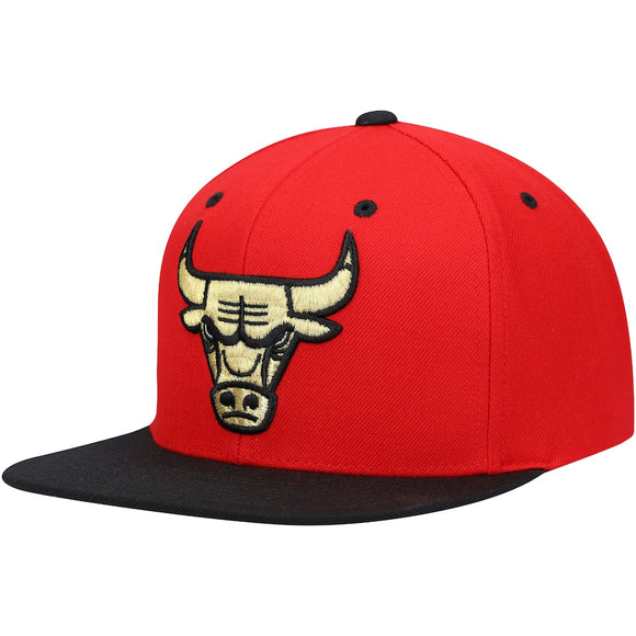 Men's Mitchell & Ness Red/Black Chicago Bulls Gold Metallic Logo - Snapback Hat