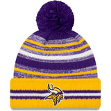 Men's Minnesota Vikings New Era Purple/Gold 2021 NFL Sideline Sport Official Pom Cuffed Knit Hat