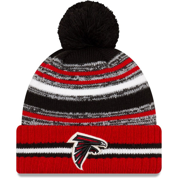 Men's Atlanta Falcons New Era Black/Red 2021 NFL Sideline Sport Official Pom Cuffed Knit Hat