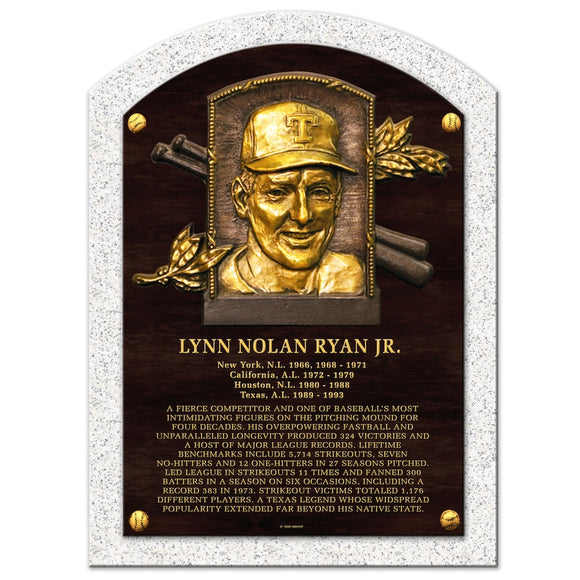 Texas Rangers Nolan Ryan 10'' x 14'' MLB Baseball Hall of Fame Legend Cooperstown Plaque