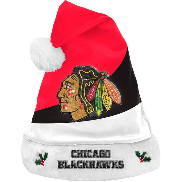 Chicago Blackhawks Logo Colorblock Santa Hat NHL Hockey by Forever Collectibles
