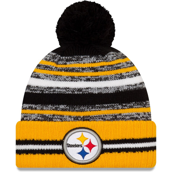 Men's Pittsburgh Steelers New Era Black/Gold 2021 NFL Sideline Sport Official Pom Cuffed Knit Hat