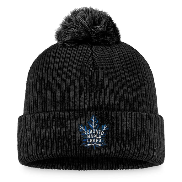 Toronto Maple Leafs Fanatics Branded Alternate Logo Cuffed Pom Knit Hat - Black