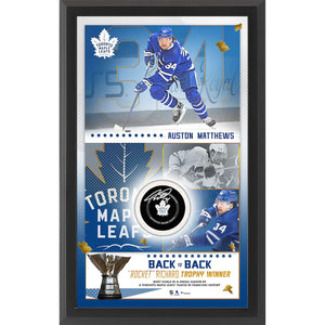 Auston Matthews Toronto Maple Leafs Autographed Framed Back-to-Back "Rocket" Richard Hockey Puck Shadowbox with Official Game Puck