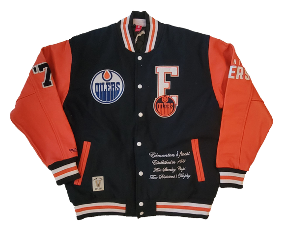 Men's Edmonton Oilers NHL Hockey Varsity Jacket Mitchell & Ness Full Button Up