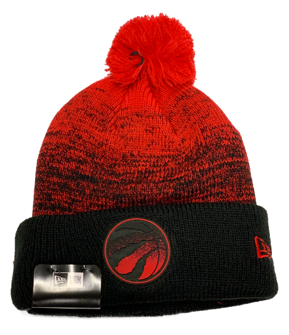 Men's Toronto Raptors New Era Black Red Official Back Half Cuffed Knit Hat with Pom