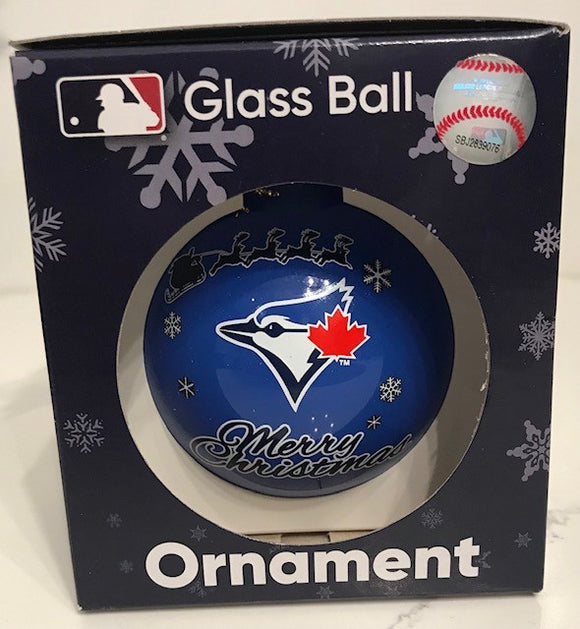 Toronto Blue Jays Logo Merry Christmas Single Glass Ball Ornament MLB Baseball