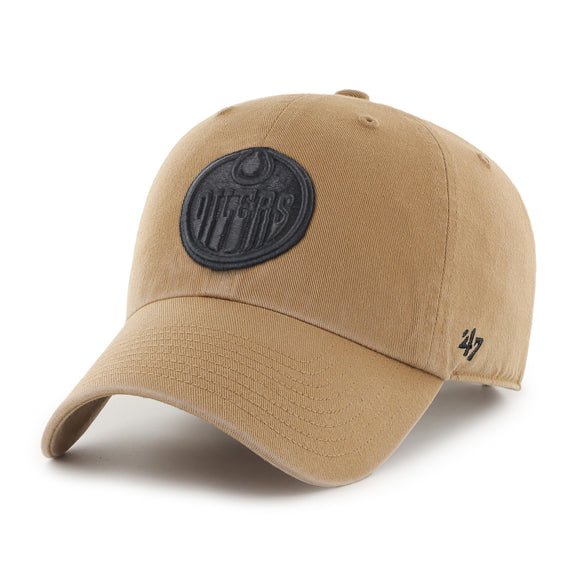 Men's Edmonton Oilers Dune Black Logo Clean up Adjustable Hat Cap One Size Fits Most