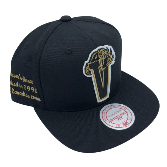 Vancouver Grizzlies Mitchell & Ness NBA Black & Gold Basketball Graduation Snapback Hat